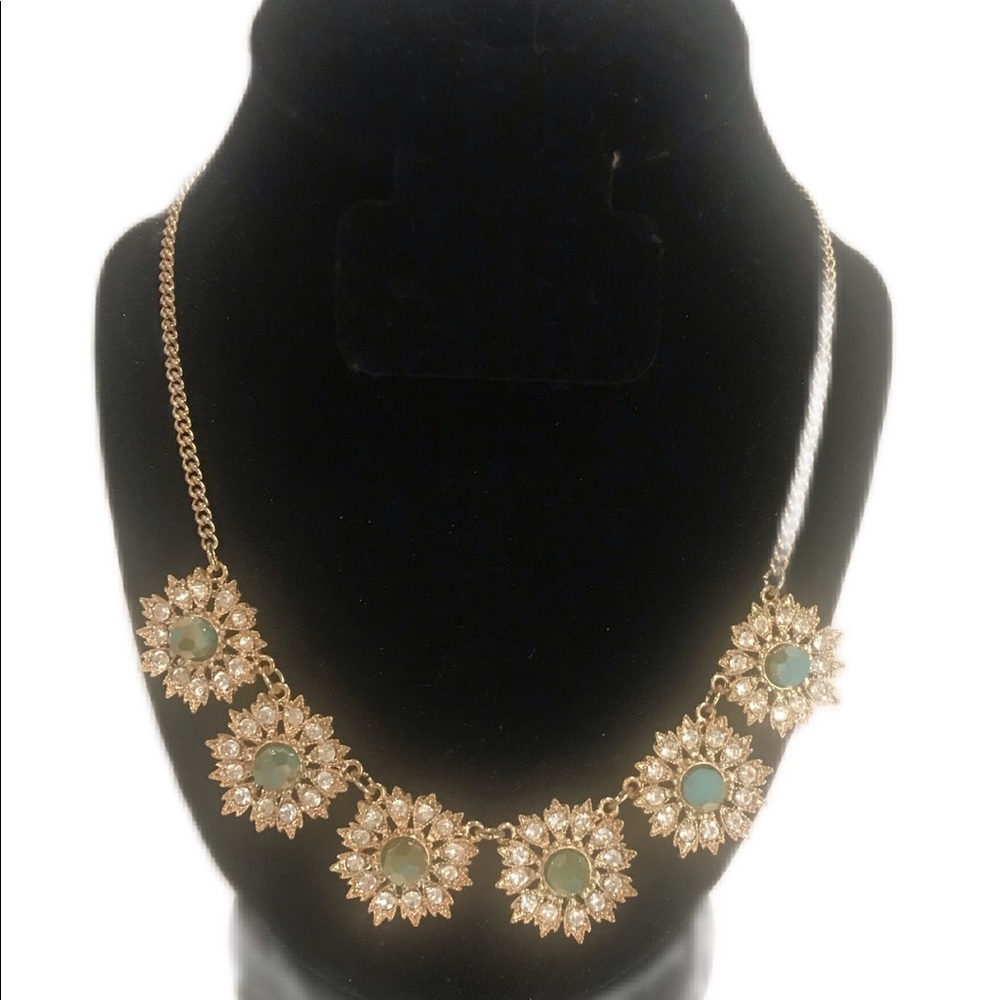 Statement piece necklace. Goldstone with crystals and iridescent stones.